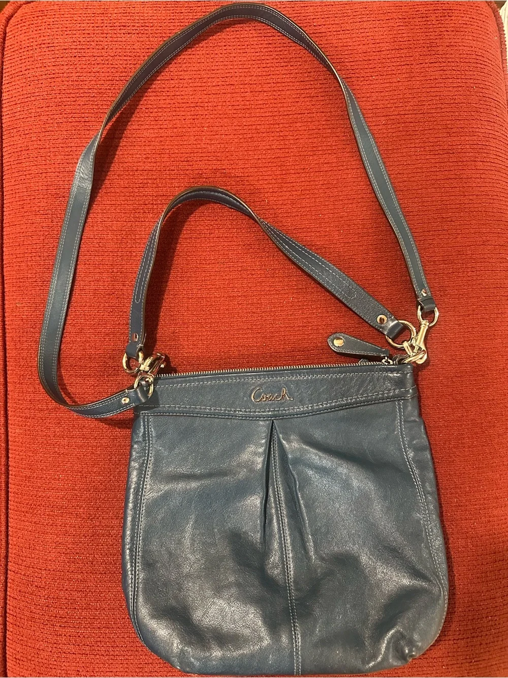 Coach Teal Blue Leather Pleated Crossbody Bag